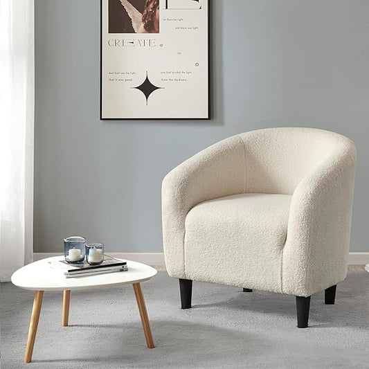 Topeakmart Barrel Chair, Soft Sherpa Accent Chair Side Chair Club Chair Modern Style Deep Seating Barrel Armchair for Living Room Furniture Reading Room Bedroom Ivory