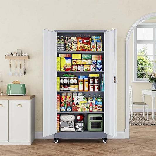 Letaya Metal Garage Storage Cabinets with Lock Door and Adjustable Shelves, Steel Tool Cabinets for Home,Office,Warehouse Organisieren (Grey White, 75" H)