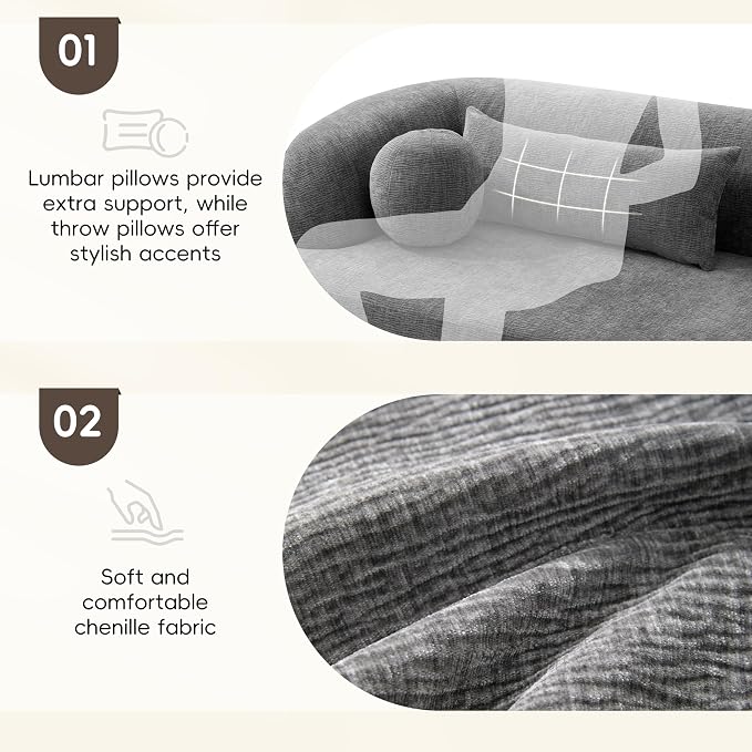 86" Chenille Cloud Loveseat Couch - Frameless Memory Foam Sofa with Pocket Springs | No Assembly Luxury 3-Seater Modern Curved Floor Sofa in a Box for Living Room & Apartment | Breathable material