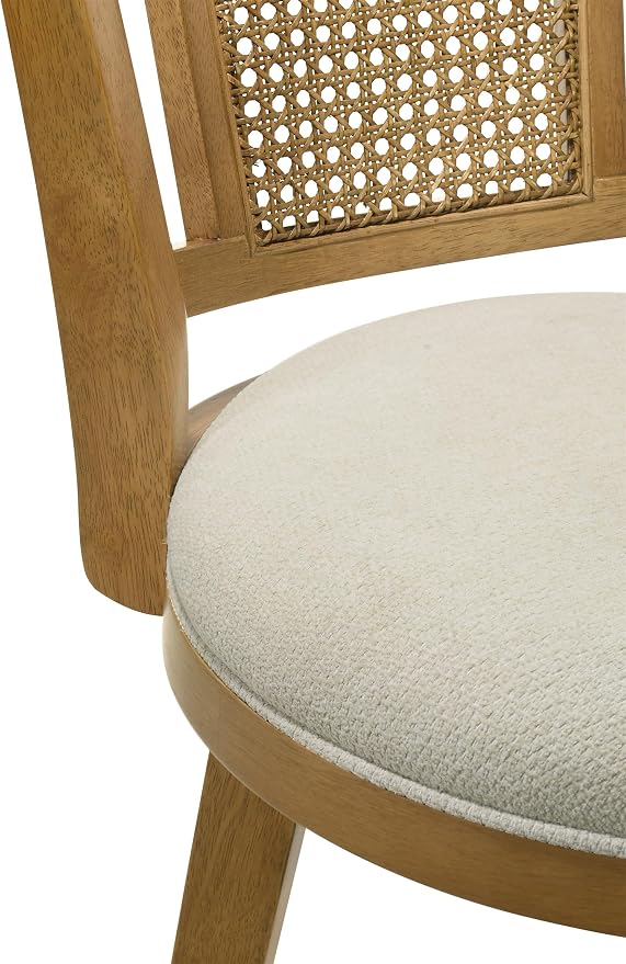 Armen Living Isla 30 in. Amber Glow Bar Height Rubberwood Swivel Barstool with Ivory Fabric Seat