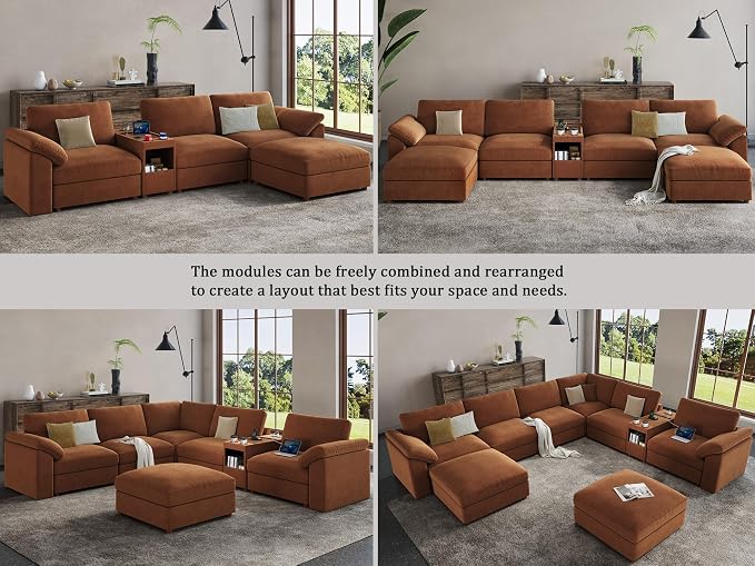 EASE MOOSE Oversized L Shape Sectional Modular Sofa,Brown Deep Seat Sofa