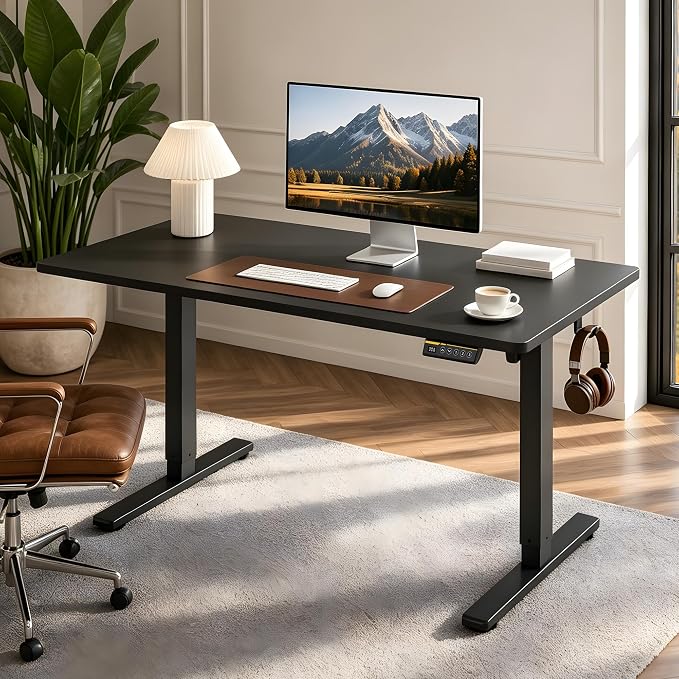 Electric Standing Desk,40x24 Inches Adjustable Height Stand up Desk, Sit Stand Home Office Desk with Splice Board, 3 Preset Heights,Equipped with Hooks,Ergonomic Computer Desk Workstation,Black
