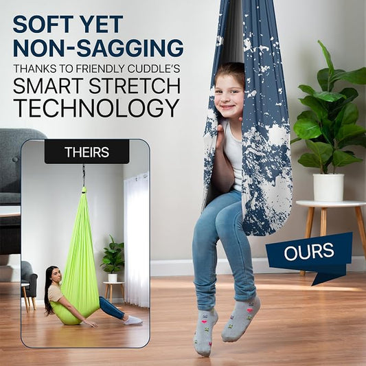 Indoor Sensory Swing for Kids or Outdoor – Holds 300lbs, Double-Layer, & 360° Swivel, Calming Compression Therapy Swing Hammock for Kids & Adults with All Hardware – Sensory-Motor Toys & Gifts