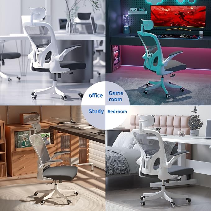 Monhey Ergonomic Office Chair, 90°-125° Tilt Back Home Desk Chair with 360° Swivel & Mute Wheels, High Back Mesh Computer Chair for Adults with Lumbar Support, 330 LBS Capacity(02White+Grey)