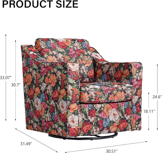 Swivel Accent Chair, Modern Round Barrel Arm Chair for Living Room, Bedroom, Comfy Club Reading Chairs for Adults (Black Floral, Set of 1)