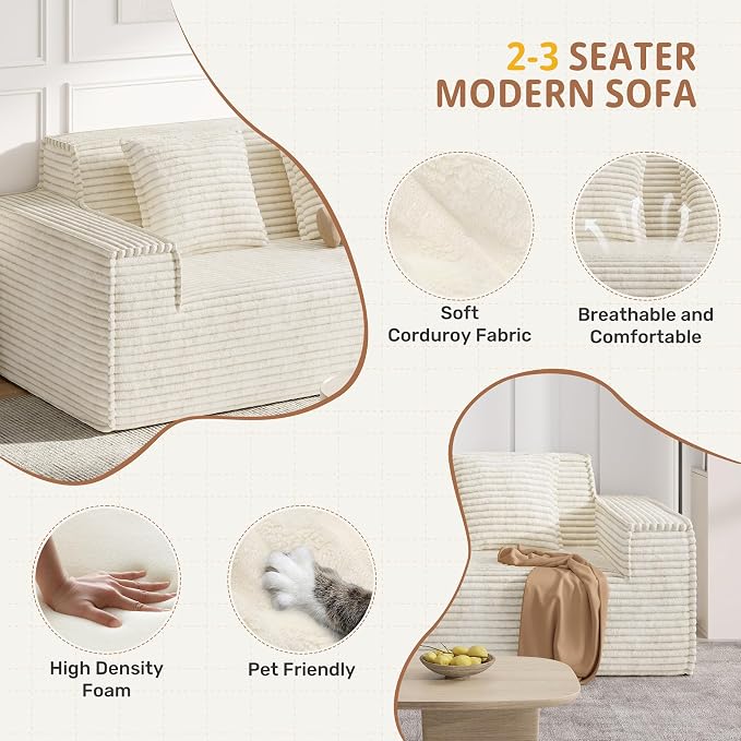 Luxanimarion 75'' Modern Loveseat Sofa, No Assembly Required Comfy Deep Seat Couches 1 pcs for Living Room, Bedroom, Apartment