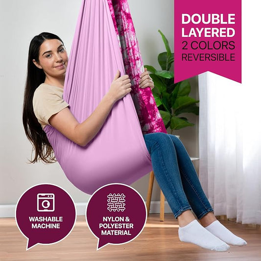 Indoor Sensory Swing for Kids or Outdoor – Holds 300lbs, Double-Layer, & 360° Swivel, Calming Compression Therapy Swing Hammock for Kids & Adults with All Hardware – Sensory-Motor Toys & Gifts