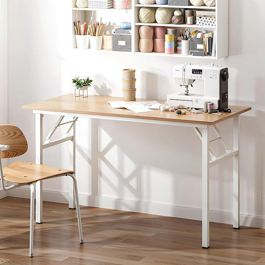 Need Office Computer Desk - 47.2L Sturdy and Heavy Duty Folding Laptop Table,Writing Table/Home Office Desk/Sewing Table,No Assembly Required,Pink Oak&White AC5AW (120 * 60)