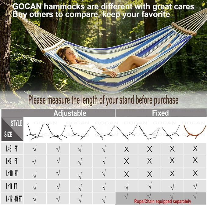 Double Hammock 2 Person Extra Large 220x150cm Total Length 330cm Load 500lb Canvas Cotton Hammock for Patio Porch Garden Backyard Lounging Outdoor and Indoor with Removable Spreader bar