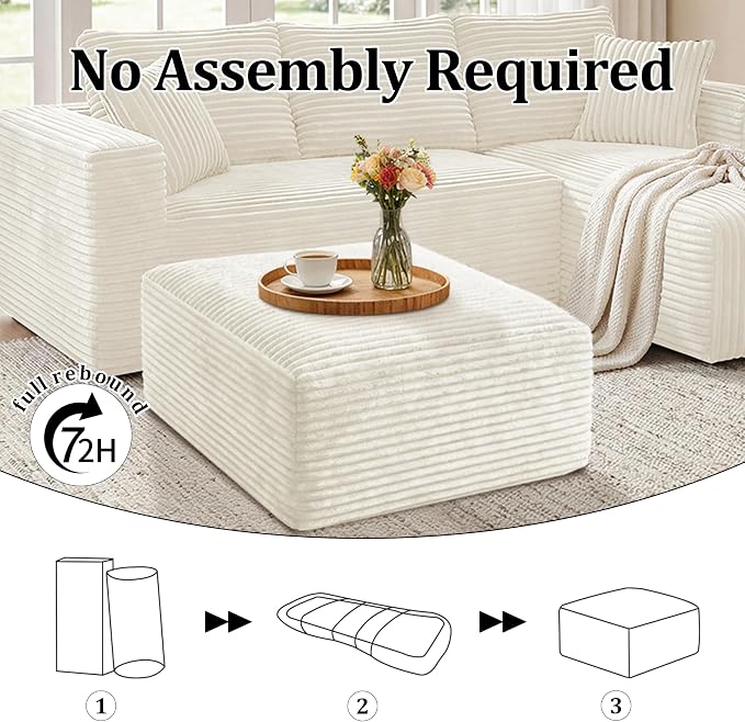 Corduroy Ottoman, Modern Boneless Cloud Foot Rest Foam Support, Oversized Modular Sectional Sofa Stool for Living Room, Bedroom & Small Spaces, No Assembly Required(Beige, Ottoman)