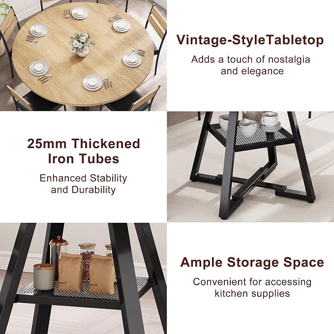 Jocoevol 51'' Round Dining Table for 6,Kitchen Dining Room Circle Dinner Pedestal Table,Space Saving Wood Kitchen & Dining Room Furniture (Natual Wood, 51In)