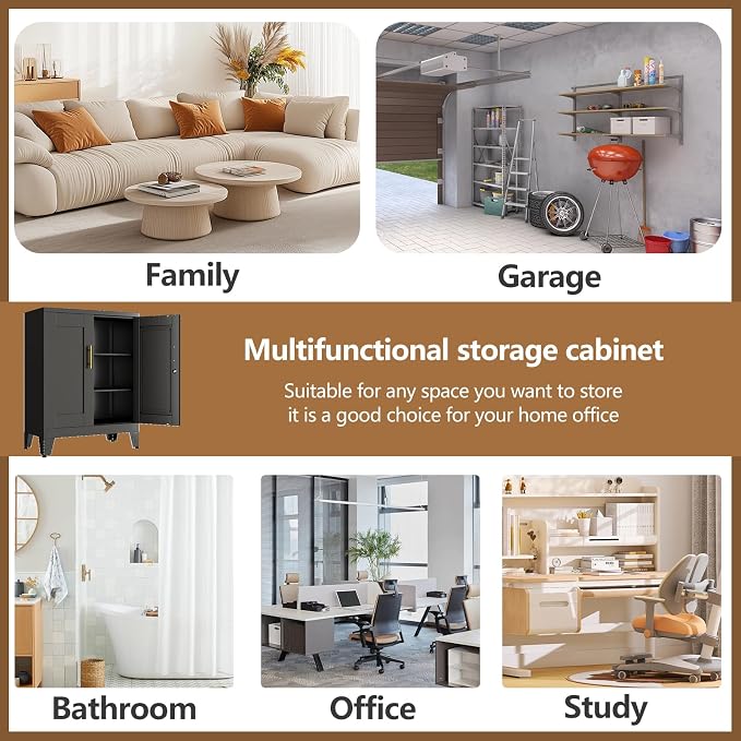 GAIOUS 36" Tall Metal Storage Cabinet with Lock, Locking Cabinet with 2 Doors and 2 Adjustable Shelves, Black Bathroom Floor Cabinets, Freestanding Locked File Cabinets for Home/Office/Garage