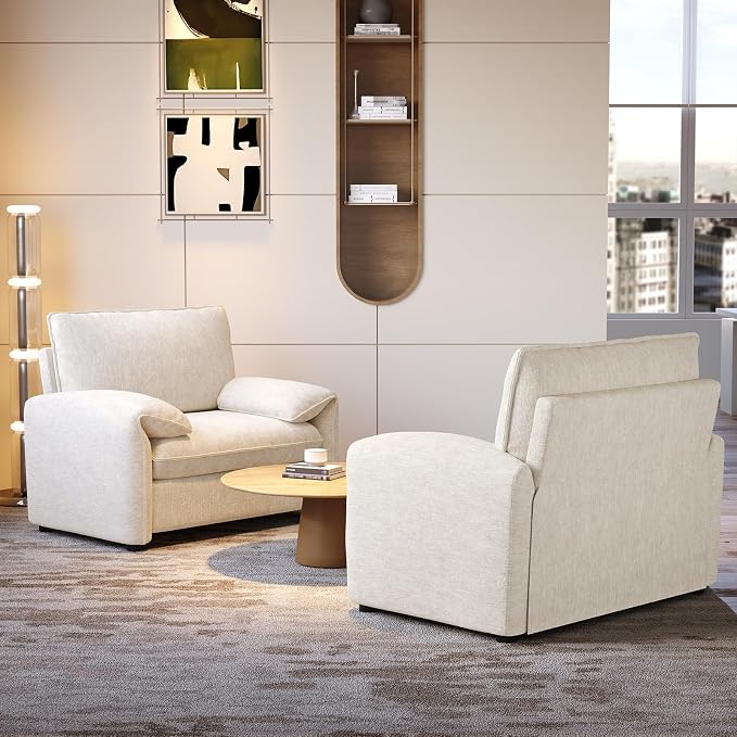 ONBRILL Oversized Accent Chair, 41 Inch Chenille Fabric Armchair, Comfy Single Sofa Chair with Padded Arms, Pocket Spring Cushion, Modern Reading Chair for Living Room, Bedroom, Beige
