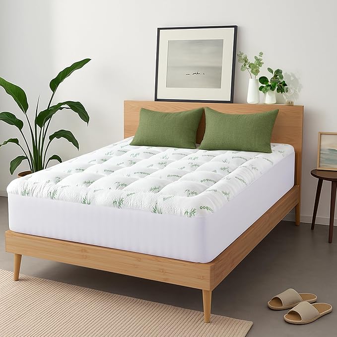 Niagara Sleep Solution Ultra Soft Full Size Mattress Topper - Rayon Derived from Bamboo Pillow Top Mattress Pad for Back Pain Relief - Naturally Cooling for Hot Sleepers, Green
