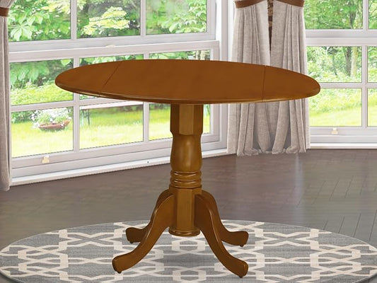East West Furniture DLT-SBR-TP Dublin Kitchen Dining Table - a Round Wooden Table Top with Dropleaf & Pedestal Base, 42x42 Inch, Saddle Brown