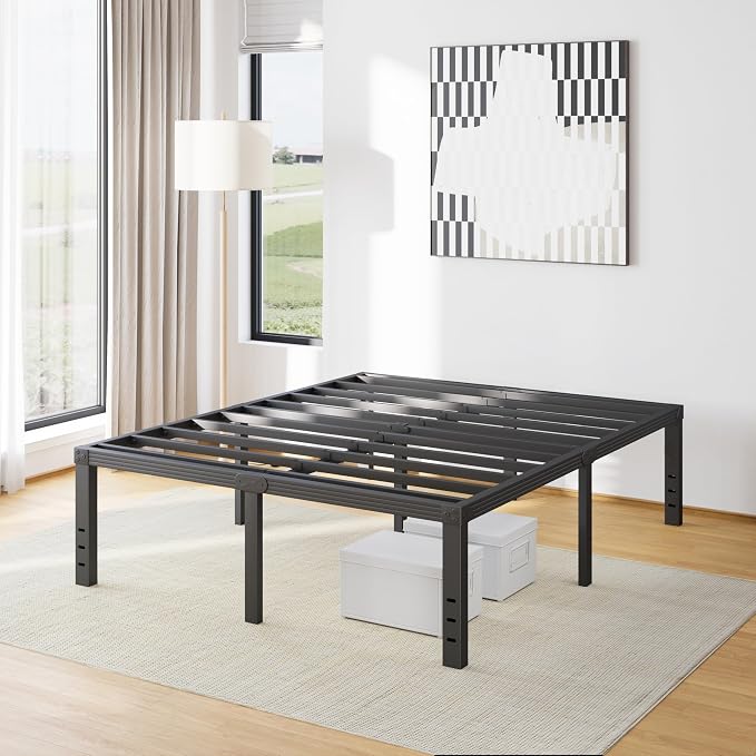 Furnitui 18 Inch High Metal Full Size Bed Frame, Platform Bed Frame Full Size No Box Spring Needed, Easy Assembly, Noise Free, Sturdy, Black