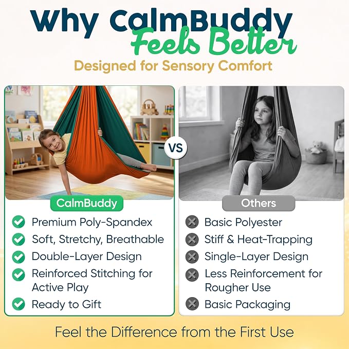 Sensory Swing for Kids Indoor Outdoor - Calming Cocoon Therapy Swing, Holds 300lbs - Hug-Like Sensory Hammock with 360° Swivel Hardware for Autism, ADHD, SPD Support