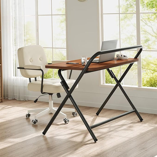 Folding Desk, Small Foldable Computer Desk, Small Table | No Assembly Required,Foldable,24 x 16 Inch,Dark Brown,Suitable for studying&working or dining