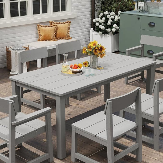 Jocoevol 9 Piece Patio Dining Sets for 8 HIPS Outdoor Dining Table Set with Umbrella Hole Table and 8 Chairs Furniture for Backyard Poolside Garden, Grey