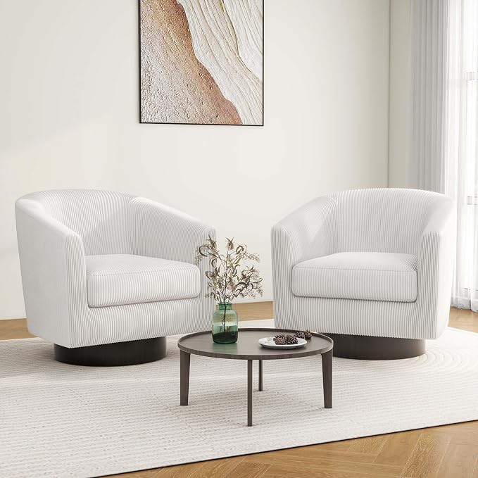 Swivel Barrel Accent Chair, Modern Round Faux Leather Arm Chair for Living Room, Bedroom, Comfy Club Reading Chairs for Adults