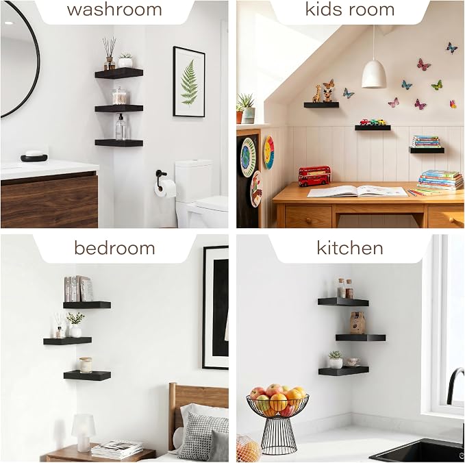 Black Floating Shelves for Wall,Wood Shelves for Bathroom, Living Room, Bedroom and Kitchen,Wall Shelves for Books,Room Decor&Storage(Set of 3, 11.8 Inch)