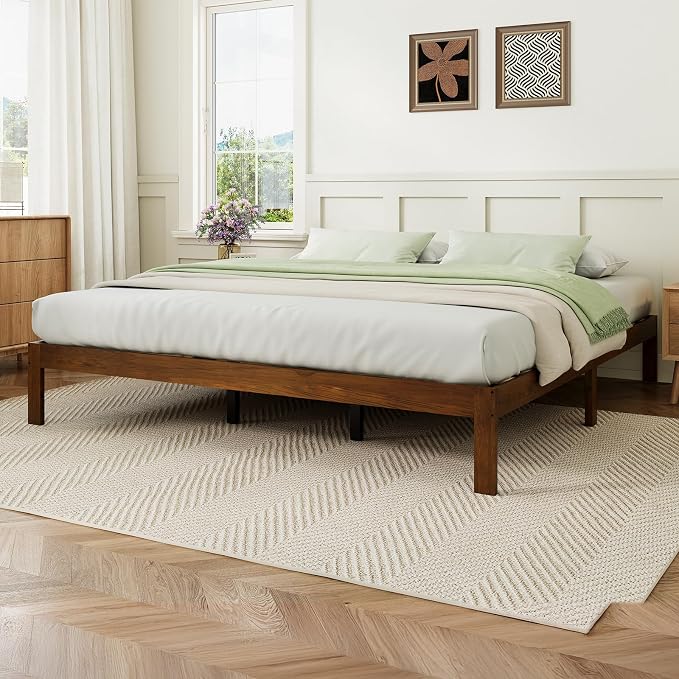 Novilla 12 Inch King Bed Frame, Classic Solid Wooden King Size Platform Bed Frame, Sturdy Wood Slat Support, No Box Spring Needed, Easy Assembly, Walnut