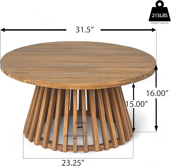 Merax Outdoor Acacia Wood Conversation Set, 3-Seat Loveseat Sofa w/Coushion, Round Coffee Table for Backyard, Patio Furniture, Teak+Light Gray
