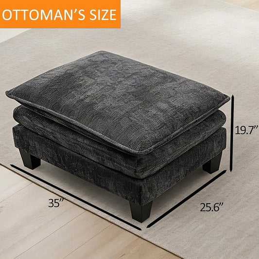 Opiesit Ottoman for Sectional Cloud Couch, Chenille Ottoman for Deep Seat Modular Sofa for Apartment, Living Room and Bedroom, Black