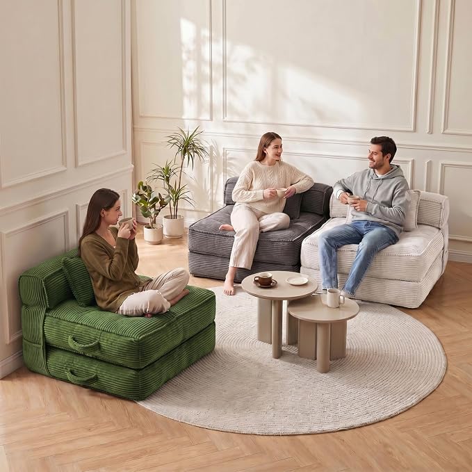 Folding Sofa Bed, Convertible Sleeper Chair with Pillow Foldable Mattress with Back Support, Portable Fold Out Chair Bed Comfy Floor Couch Lounge for Living Room Bedroom Apartment Single