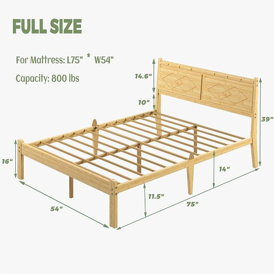 RLDVAY Bamboo Full Size Bed Frame, Platform Bamboo Wood Bed with Tall Headboard, No Box Spring Needed, Heavy Duty Metal Slats, Easy Assembly, Noise Free, 14 Inch Bed Frame Full