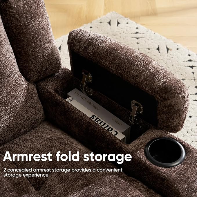 Oversized Power Recliner Chair for Elderly with Massage and Heat, Dual Motor Lay Flat Recliner with Arm Storage,Lift Chair for Big Tall, Infinite Position,Extended Footrest, Lving Room, Coffee