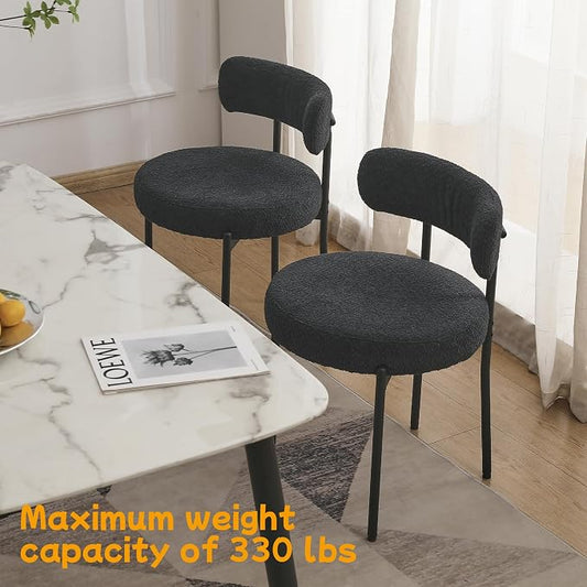 EDWELL Black Dining Chairs Set of 6, Mid-Century Modern Dining Room Chairs with Thick Cushions, Round Upholstered Boucle Dining Chair with Metal Legs for Kitchen, Living Room, Kitchen Chairs