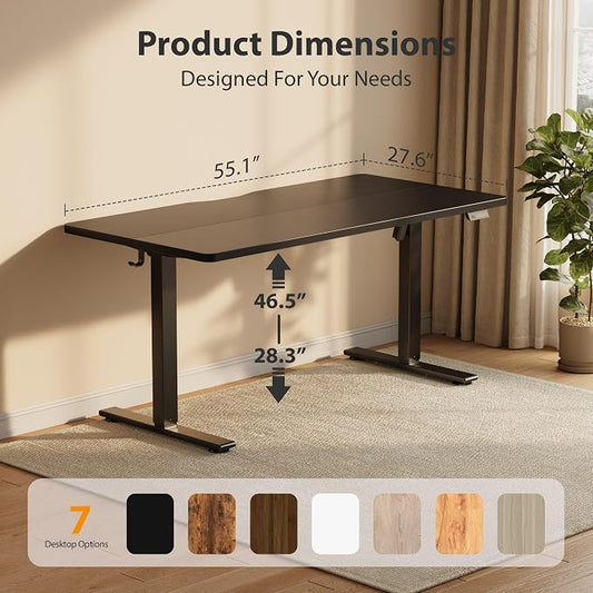 Cubiker Standing Desk, 55x28 Inches Sit Stand Home Office Desk, Electric Stand up Desk, Adjustable Desk with Splice Board, Black Frame/Black Top