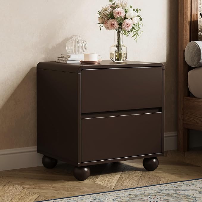 MAISONARIA Mid-Century 3-Piece Dresser Bedroom Set, 6 Drawer Dresser & 2 Drawer Nightstands with Curved Profile Design & Handle Free, Wood Chest of Drawers for Bedroom, Living Room, Hallway, Brown