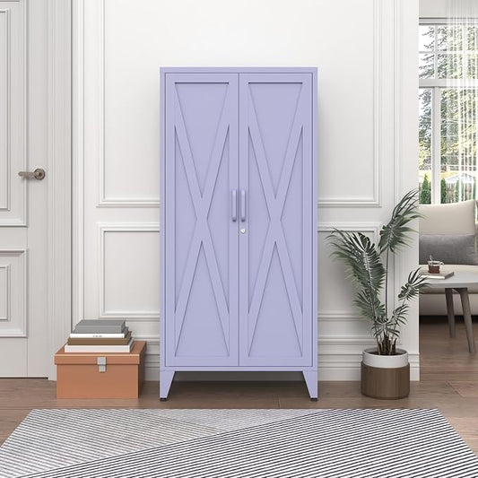 X-Shaped Door Kitchen Pantry Cabinets with Lockable and Adjustable partitions Metal Storage Cabinet 61" H Metal Pantry Cabinetfor Cupboard/Dining Room/Bathroom/Living Room/Office/Laundry Room