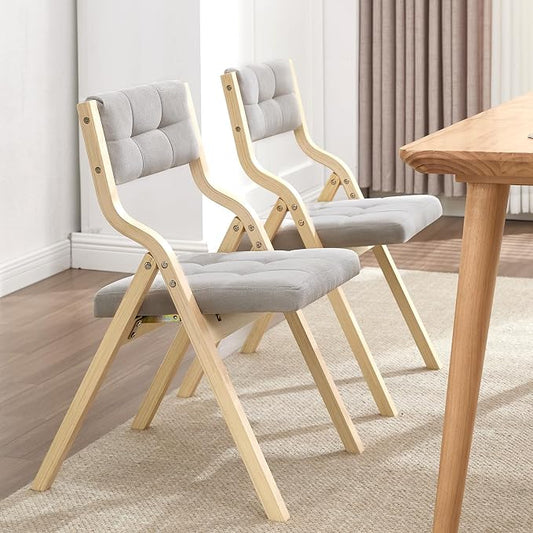 4-Pack Folding Dining Chairs with Cushion,Padded Foldable Dining Chairs,Portable Wooden Folding Chairs for Dining Rooms Kitchen Wedding and Party Indoor LIGHTGREY