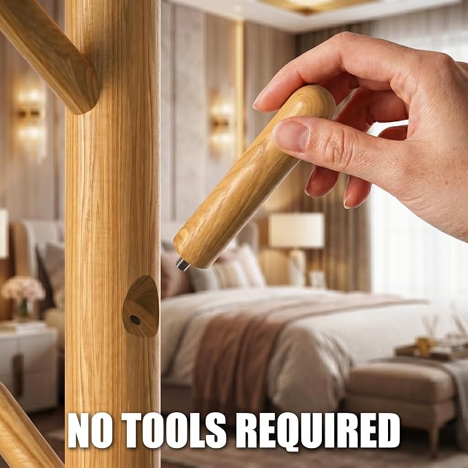 Simple Houseware Wooden Coat Rack Stand Garment Adjustable Tree Rack, 9 Hooks, Oak