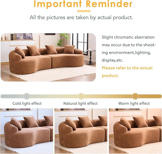 110.2" Curved Sectional Sofa,Luxury Wood Grain Chenille Fabric, Oversized Sectional Sofa,Compression Curved Couch for Living Room,No Assembly Needed (Caramel, 110.2 Inch)