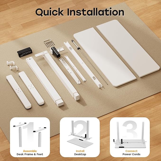 Small Electric Standing Desk, 40" ×20" White Standing Table, Height Adjustable Compact Sit Stand Desk with Splice Board, Home Office Table with 2 Hooks