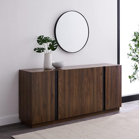 Walker Edison Liss Contemporary 4-Door Minimalist Sideboard 70 Inch Dark Walnut