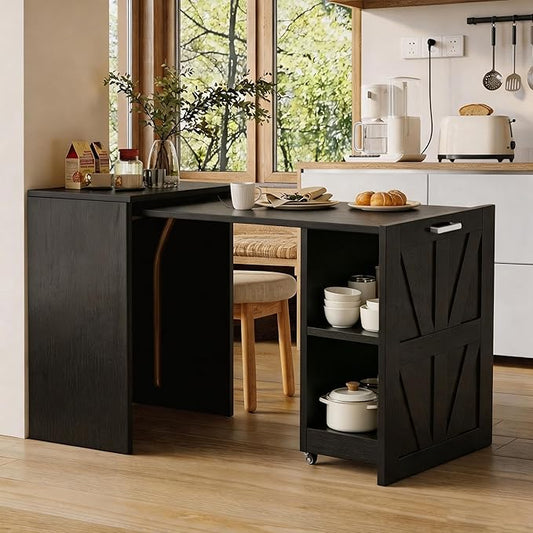Foldable Desk with Charging Station, Rolling Computer Desk with Storage Shelf for Small Spaces, Pull-Out Home Office Table for Bedroom, Apartment, Dorm, Black