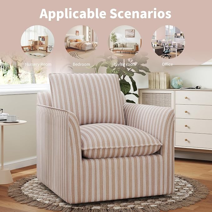 INZOY Swivel Accent Chair Set of 2, Upholstered Square Chair with Thick Padded Backrest Cushion, Swivel Reading Chair for Living Room Bedroom Small Spaces, Brown