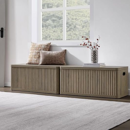 SICOTAS Storage Bench 80.4" Wide Shoe Bench with Lift Top Large Wooden Storage Chest Trunk Modern Blanket Chest with 4 Safety Hinges & Seating for Bedroom Entryway Living Room Hallway