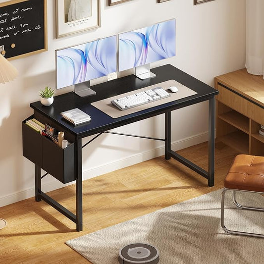 OLIXIS Computer Desk, 47 Inch Home Office Desks for Small Spaces, Writing Craft Study Gaming Table for Bedroom, Modern Computer Workstation with Storage Bag, Black