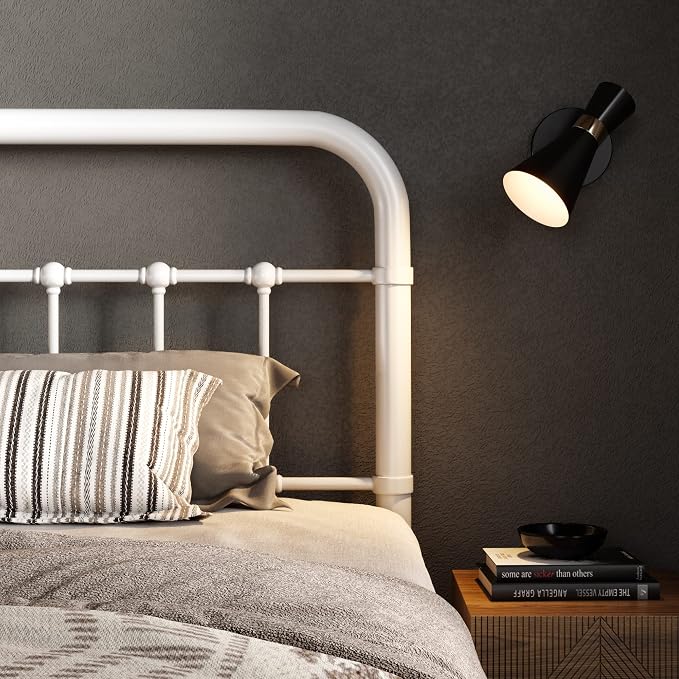 Allewie King Size Metal Platform Bed Frame with Victorian Style Wrought Iron-Art Headboard/Footboard, No Box Spring Required, White