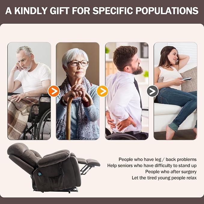 JIKFRIMA 26in Oversized Power Lift Recliner Chair with Massage Heat | Lift Chair for Elderly with Hidden Cup Holders,Side Pockets,Infinite Position Power Control,Velvet Fabric
