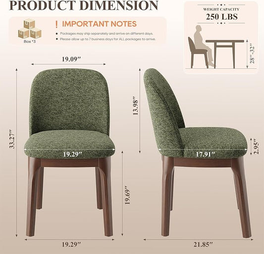 MALOL Upholstered Dining Chairs with Thickened Solid Wood Legs, Mid Century Modern Kitchen & Dining Room Chairs Set of 6, Comfortable Side Chairs for Dining Room, Kitchen, Green
