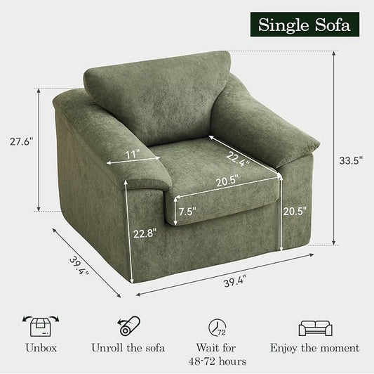 Boneless Single Sofa Chair, Modern Cloud Accent Chair, Comfy Deep Seat Couch for Living Room, Bedroom, Apartment, Small Space, No Assembly, Green