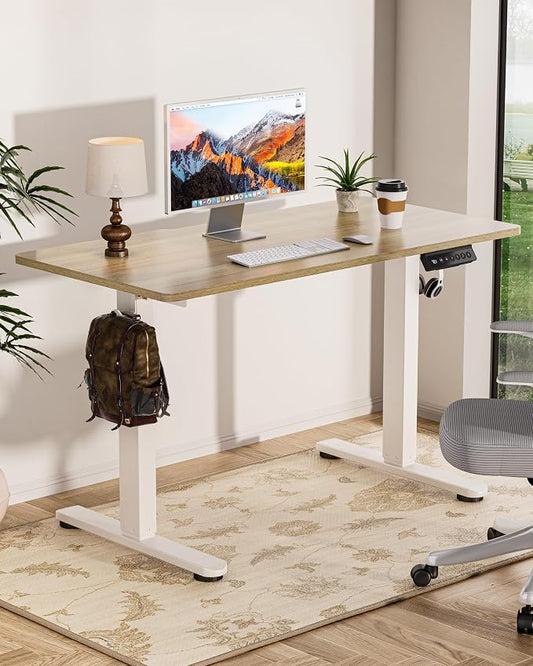 Okin Standing Desk Electric Adjustable Computer Desks, Whole Piece Stand up Desk Office Gaming Home Office Memory Desks 48x24 inches Cream Pecans