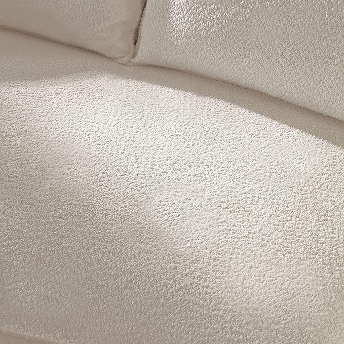 KEIKI 129" Luxury Curved Boucle Sectional Sofa with Right Chaise, Upholstered Modern Style Oversized 5-Seater Couch with Thickened Seat Cushions, Easy Assembly, for Apartment, Living Room, White